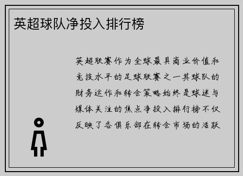 英超球队净投入排行榜
